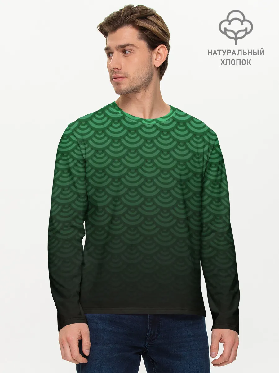 Мужской лонгслив базовый / Узор зеленая чешуя дракон