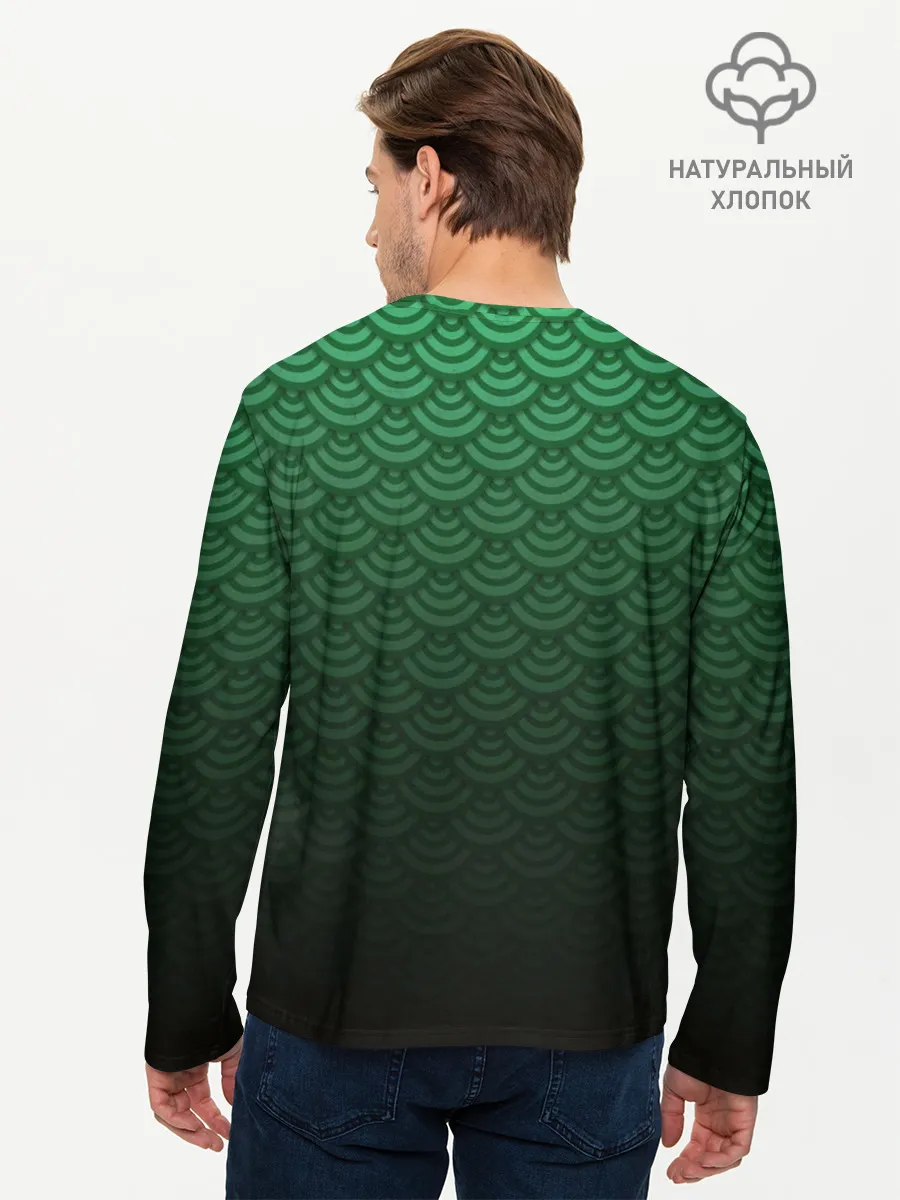 Мужской лонгслив базовый / Узор зеленая чешуя дракон