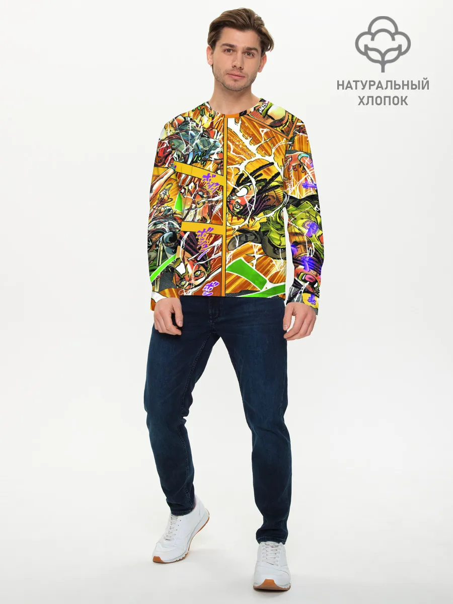 Мужской лонгслив базовый / Оранжевый комикс JoJo