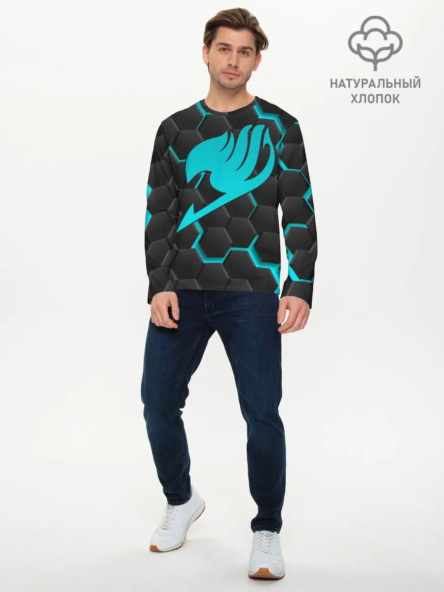 Мужской лонгслив базовый / Хвост Феи голубые соты