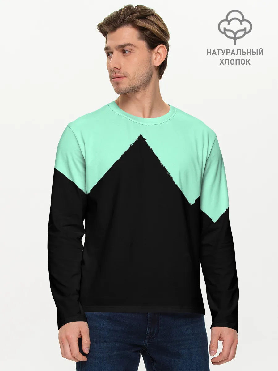 Мужской лонгслив базовый / неровные зубья черный мятный