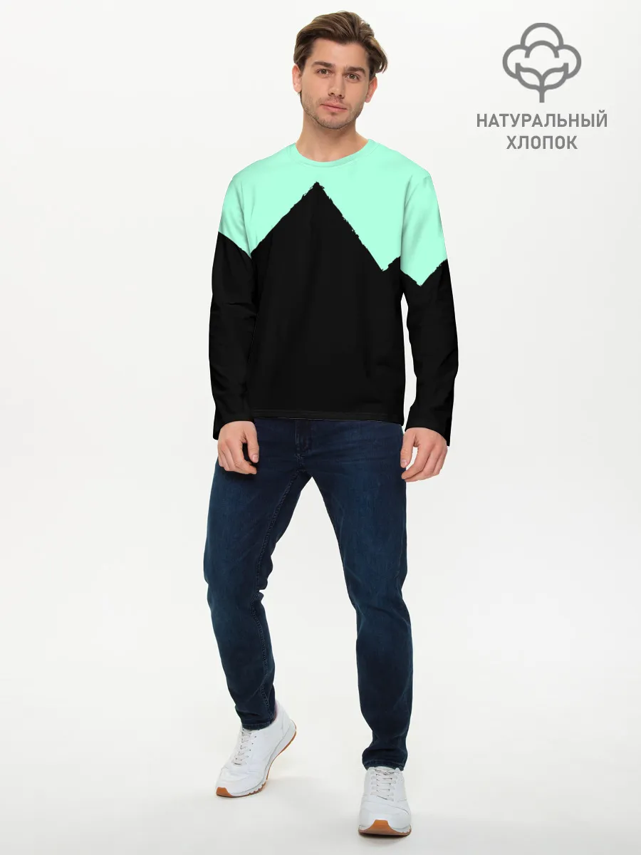 Мужской лонгслив базовый / неровные зубья черный мятный