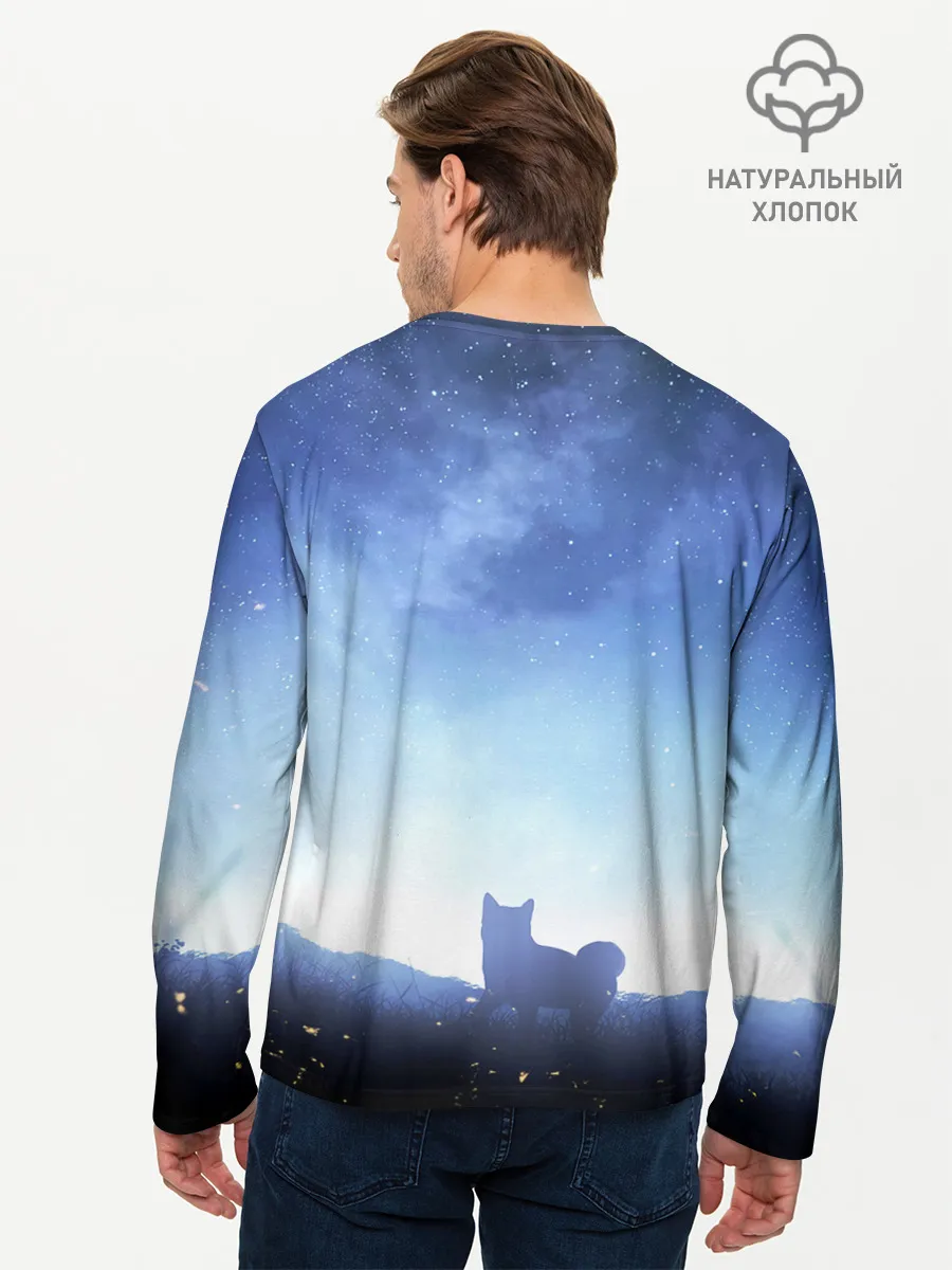 Мужской лонгслив базовый / силуэт корги ночь космос дымка