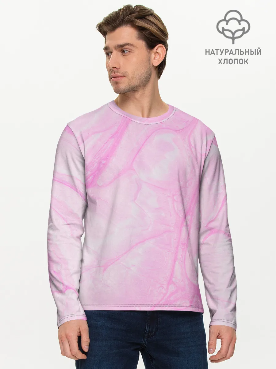 Мужской лонгслив базовый / розовые разводы краска зефир