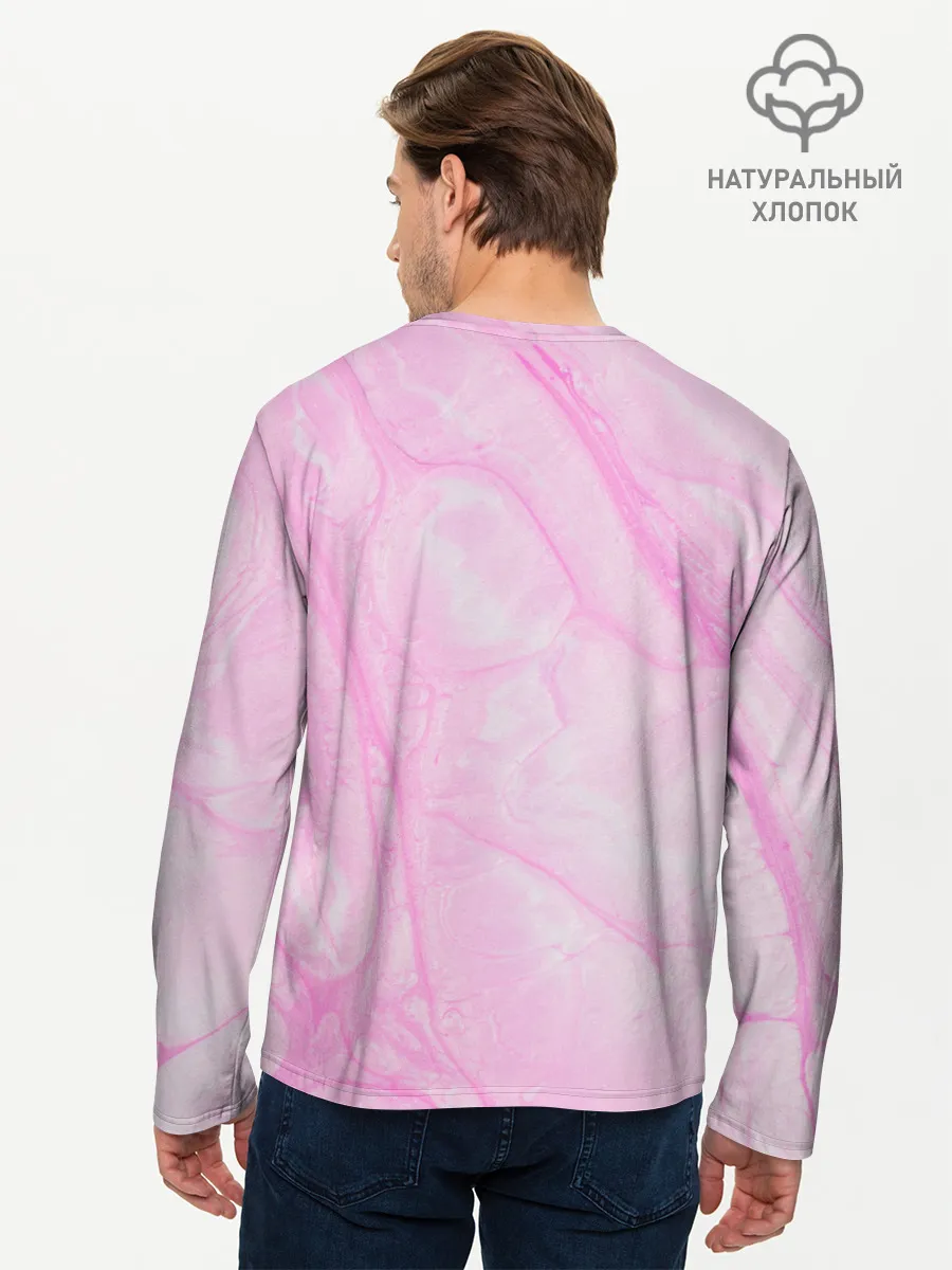Мужской лонгслив базовый / розовые разводы краска зефир