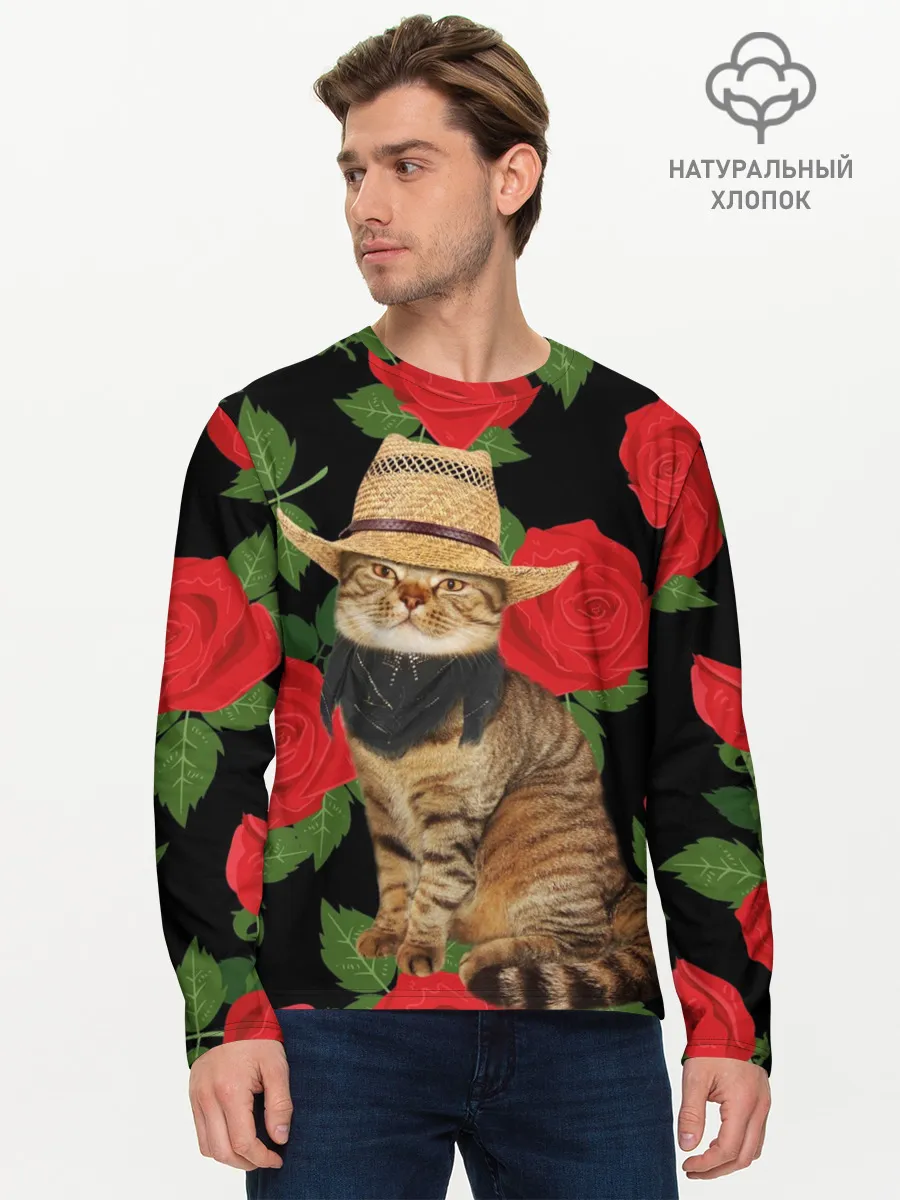 Мужской лонгслив базовый / Мачо Котик | Ковбой