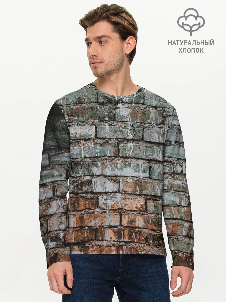 Мужской лонгслив базовый / кирпичная стена потеки краска