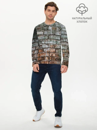 Мужской лонгслив базовый / кирпичная стена потеки краска