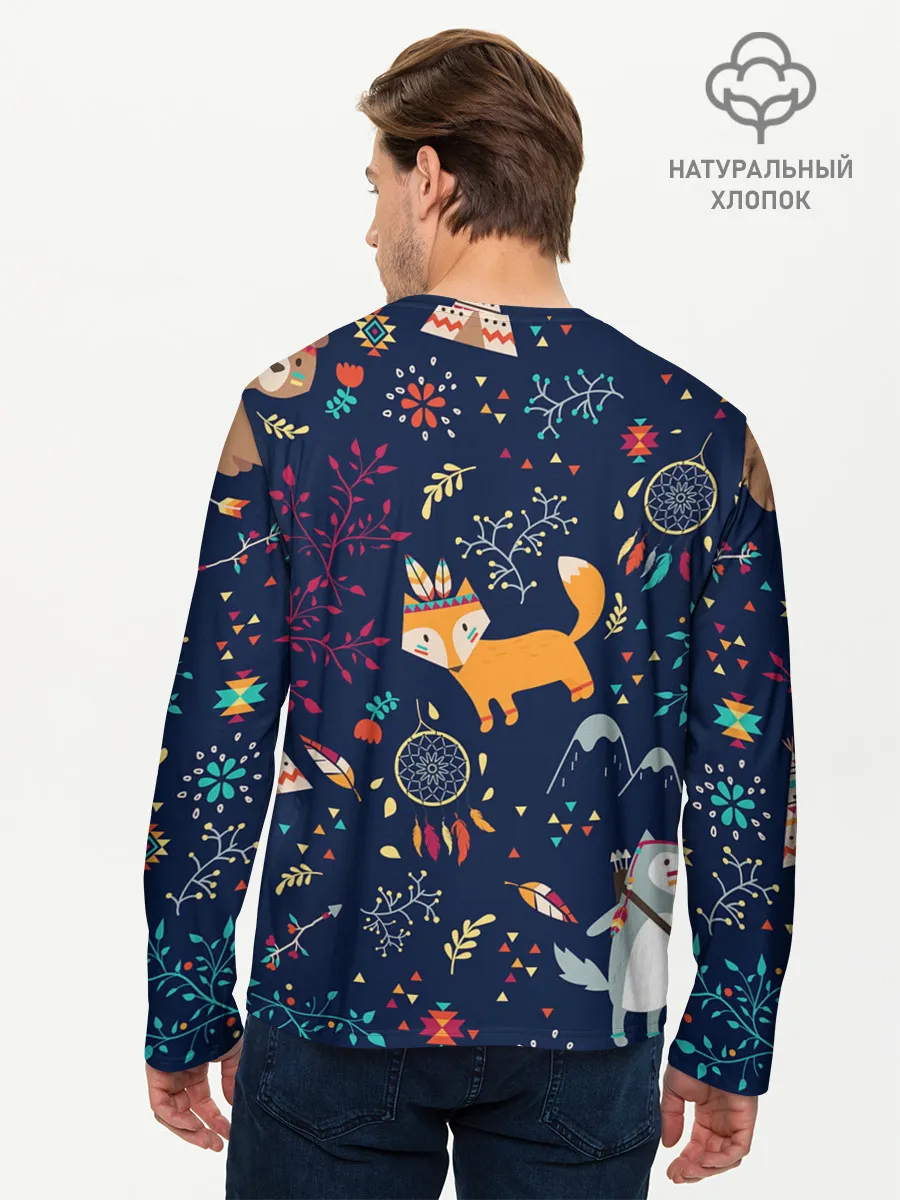 Мужской лонгслив базовый / Звери природа индейцы этно
