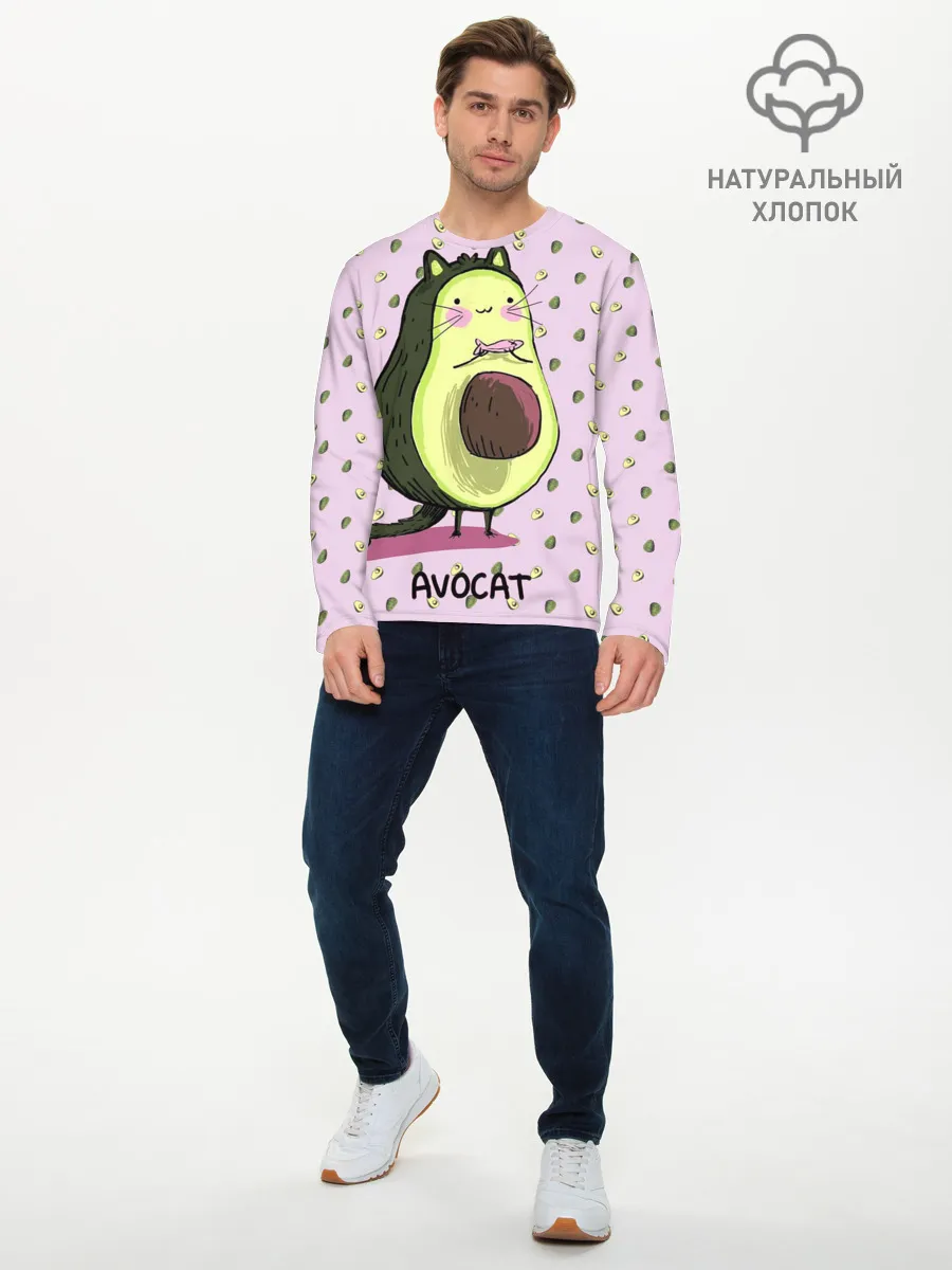 Мужской лонгслив базовый / Авокадо Кот