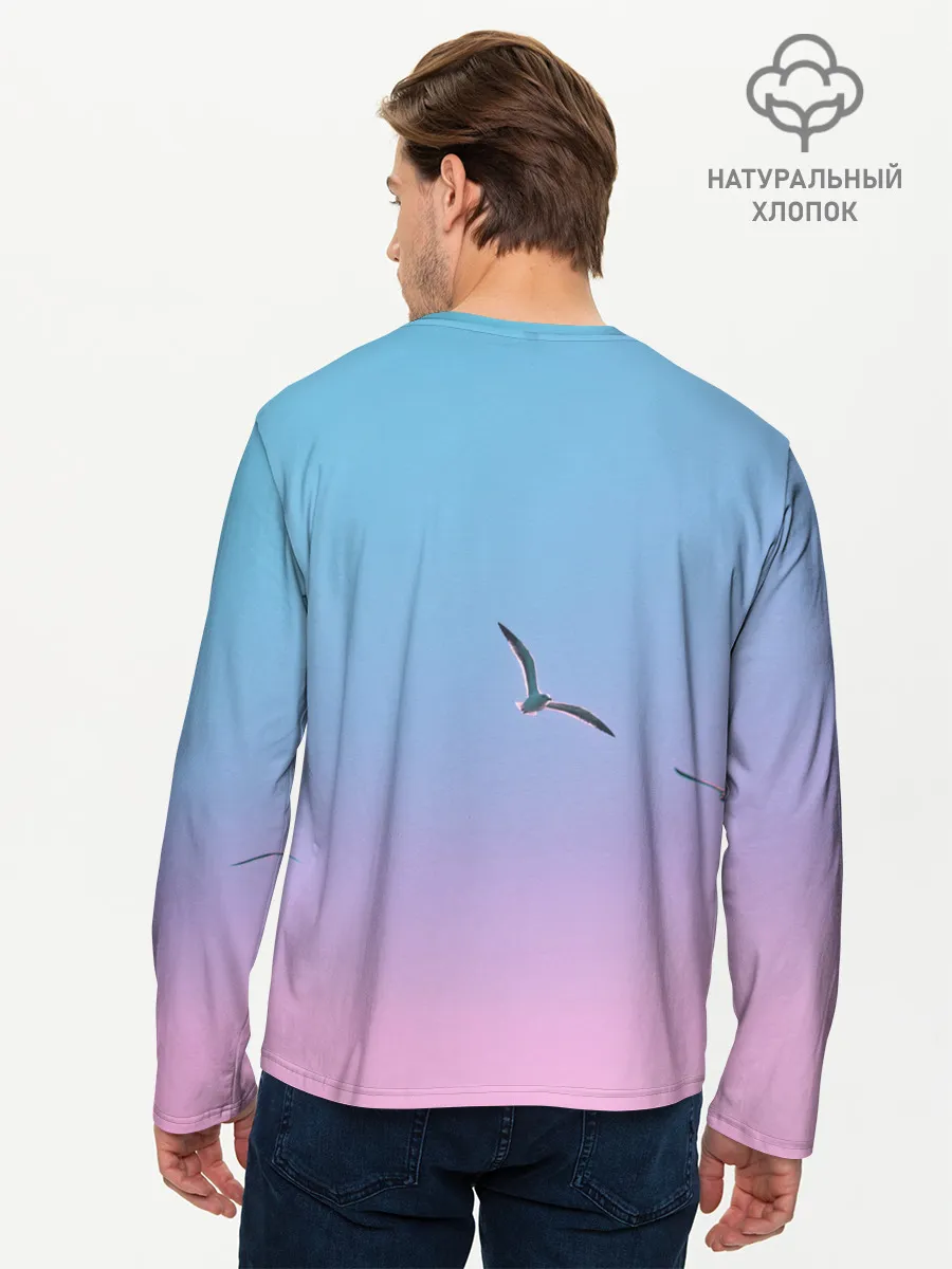 Мужской лонгслив базовый / чайки птицы полет градиент