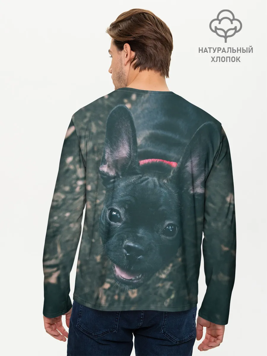Мужской лонгслив базовый / Бульдог морда собакена черного