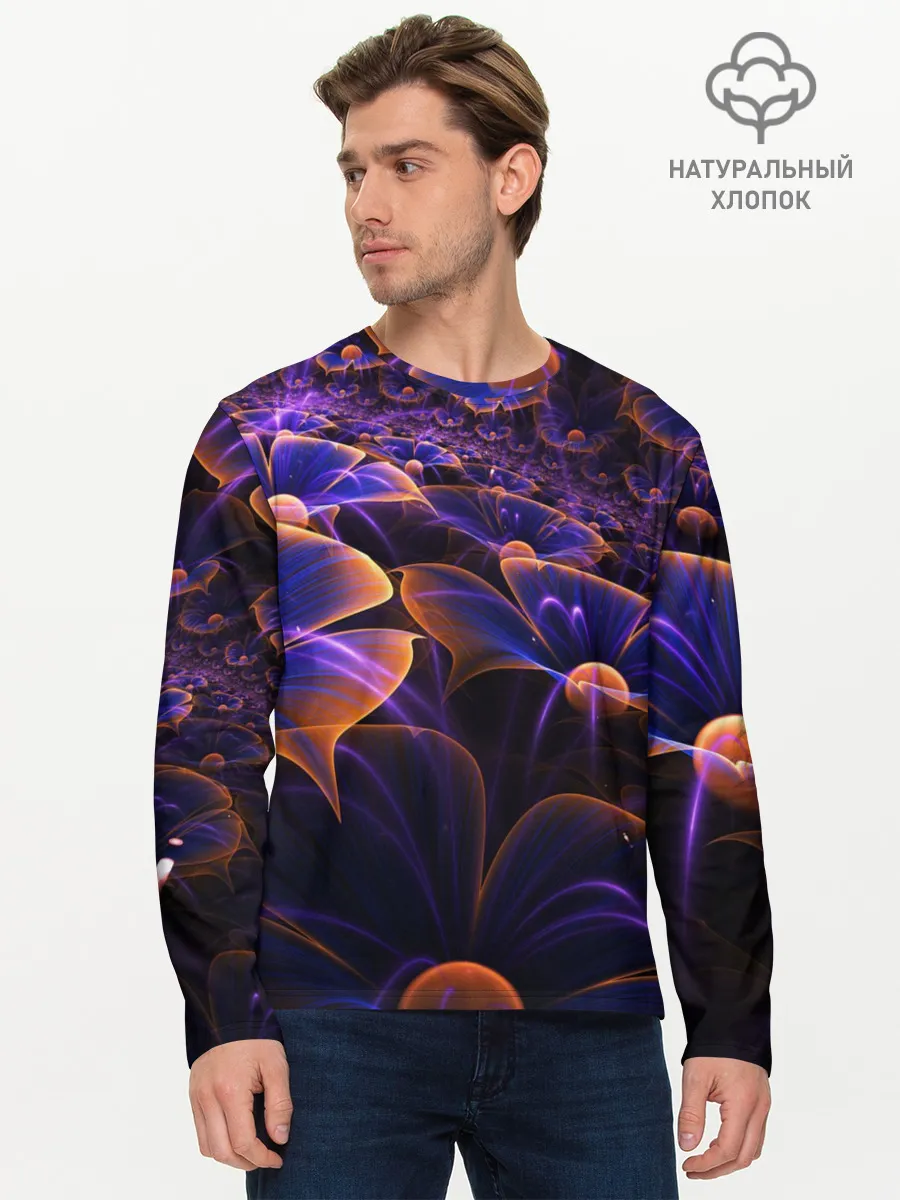 Мужской лонгслив базовый / Цветки во тьме