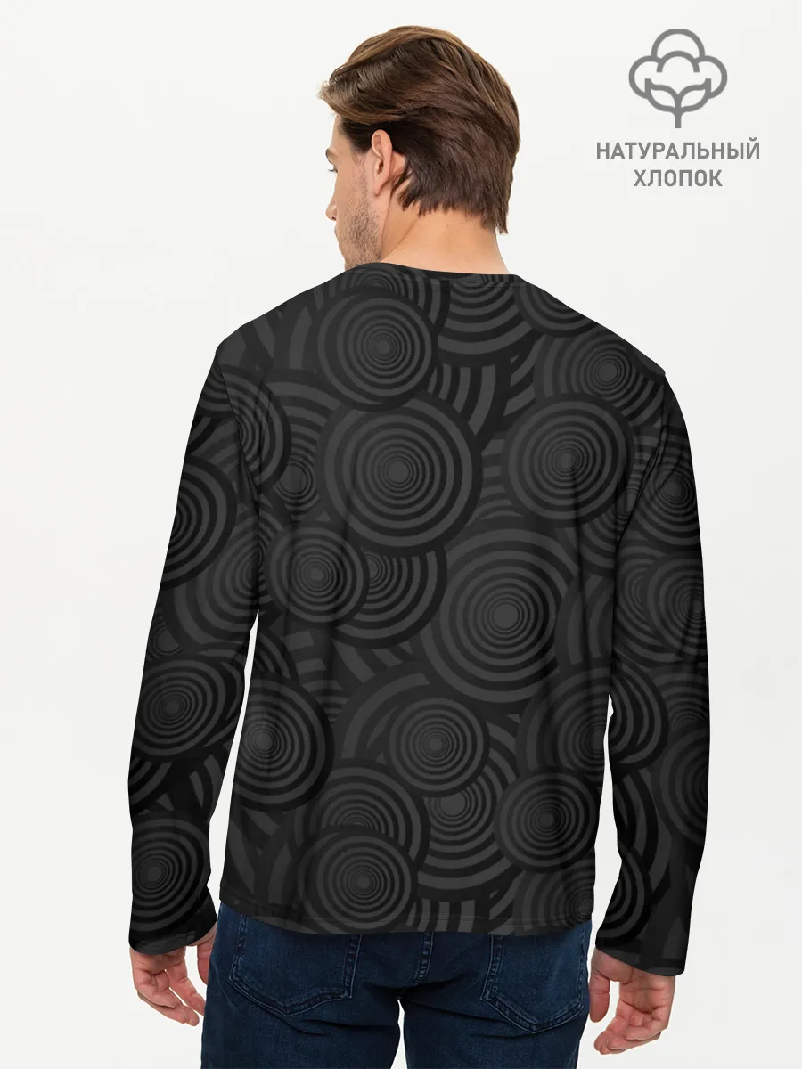 Мужской лонгслив базовый / Круги черный узор геометрия