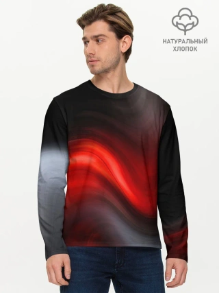 Мужской лонгслив базовый / BLACK RED WAVES | АБСТРАКЦИЯ