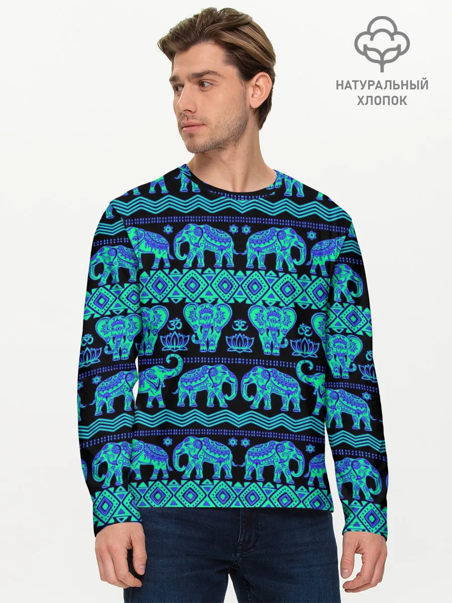 Мужской лонгслив базовый / Слоны | Узоры