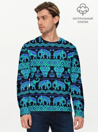 Мужской лонгслив базовый / Слоны | Узоры