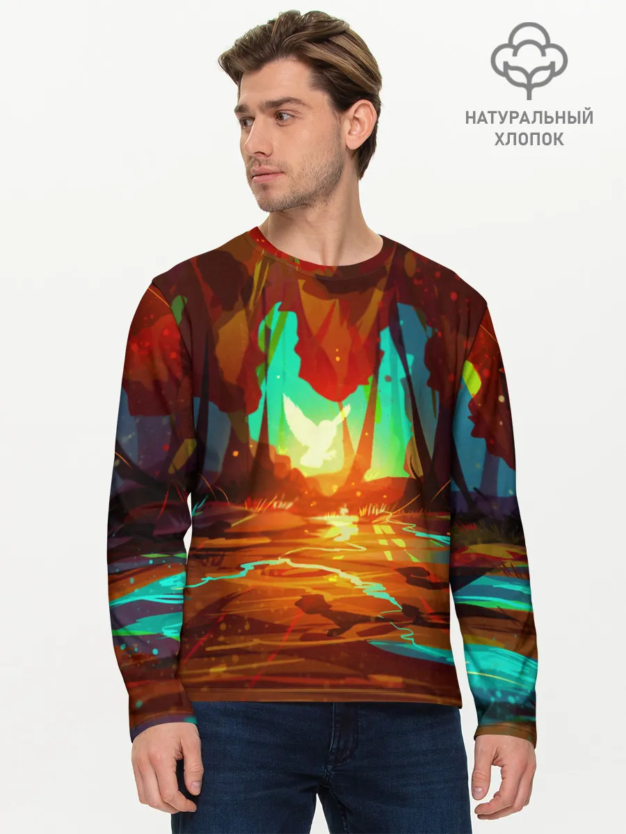 Мужской лонгслив базовый / Птица света в волшебном лесу