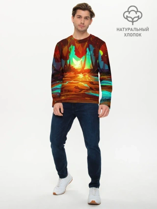 Мужской лонгслив базовый / Птица света в волшебном лесу