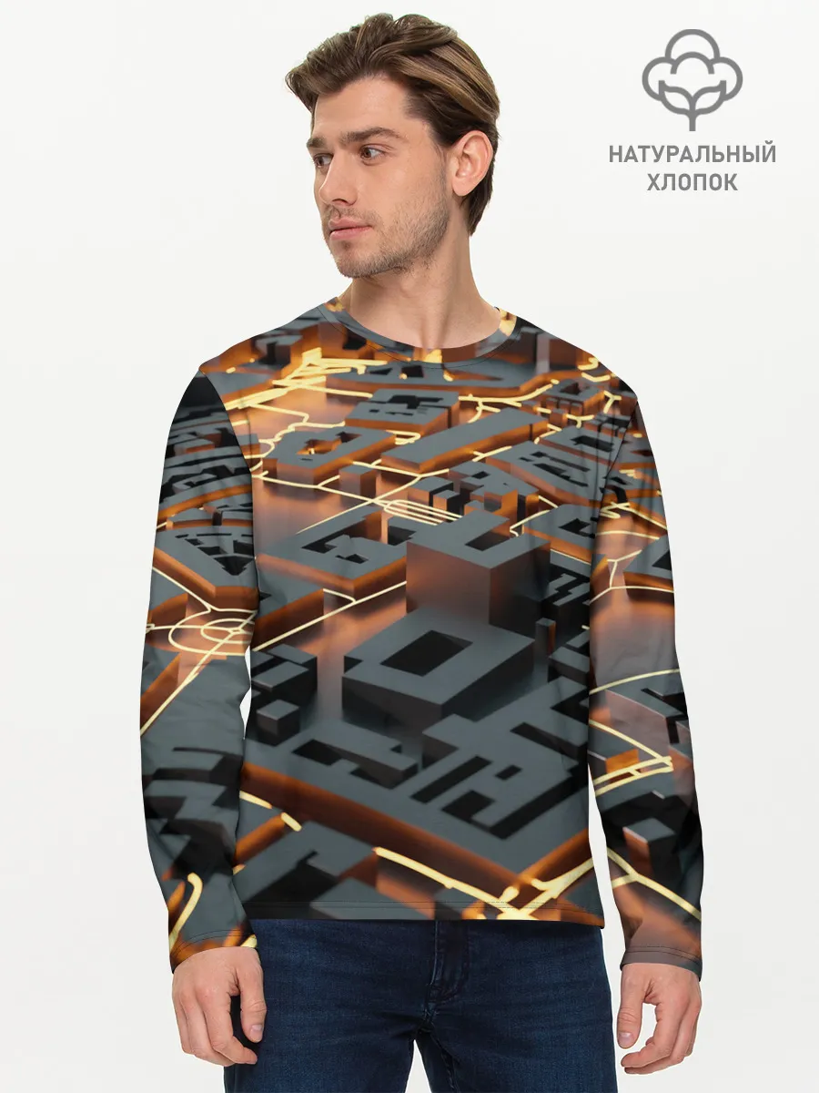 Мужской лонгслив базовый / 3D абстрактная схема