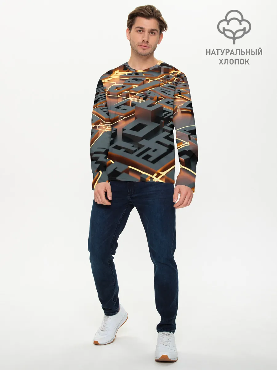 Мужской лонгслив базовый / 3D абстрактная схема