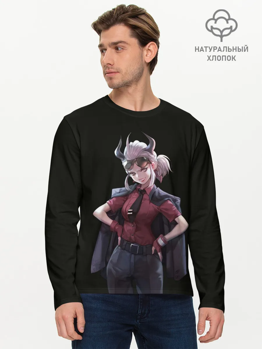 Мужской лонгслив базовый / Героиня Helltaker стоит