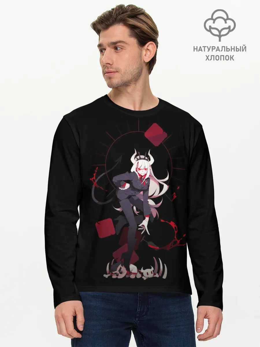 Мужской лонгслив базовый / Lucifer стоит злодейка Helltaker