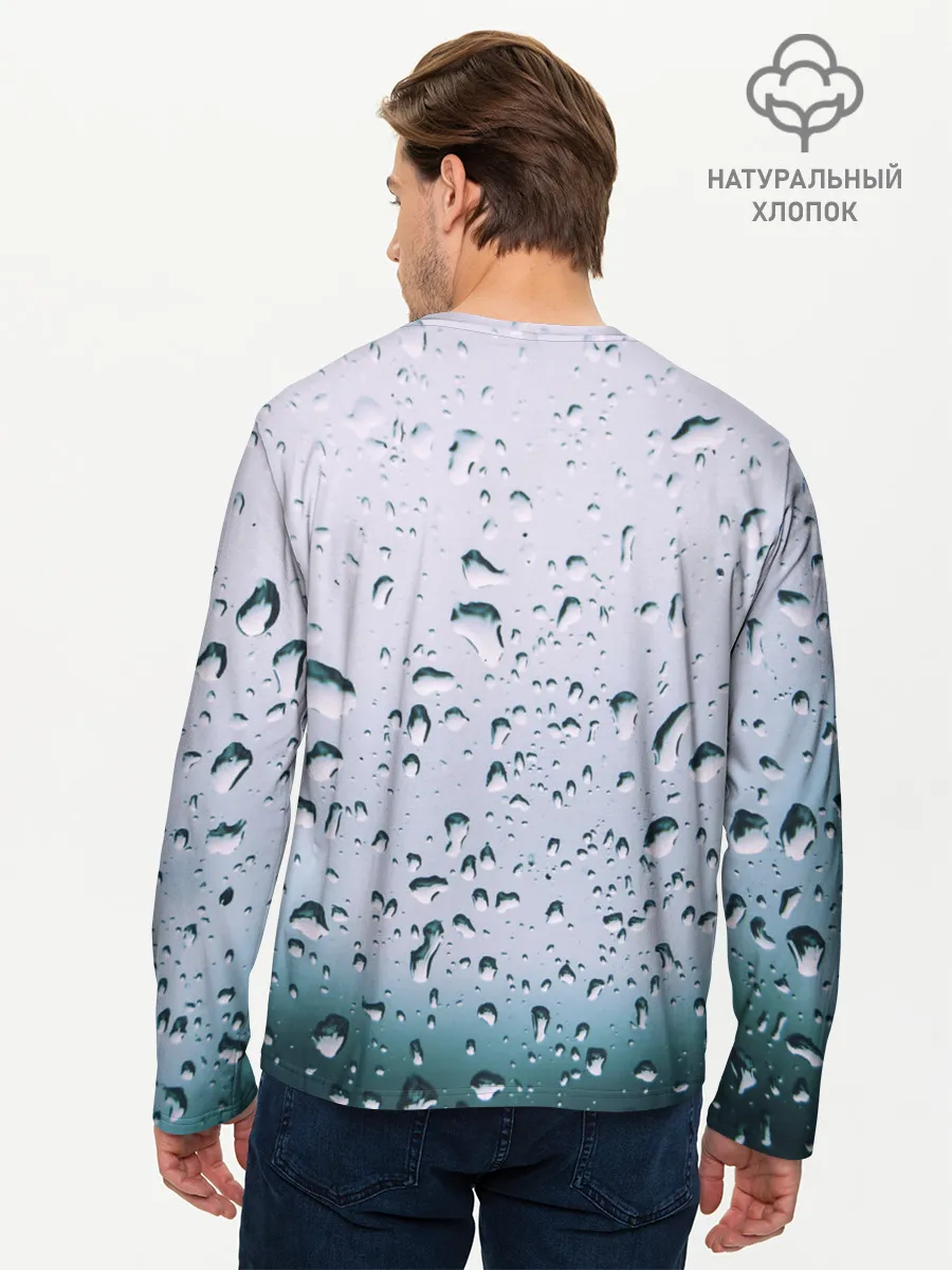 Мужской лонгслив базовый / Капли окно стекло дождь серо