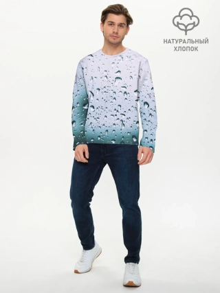 Мужской лонгслив базовый / Капли окно стекло дождь серо