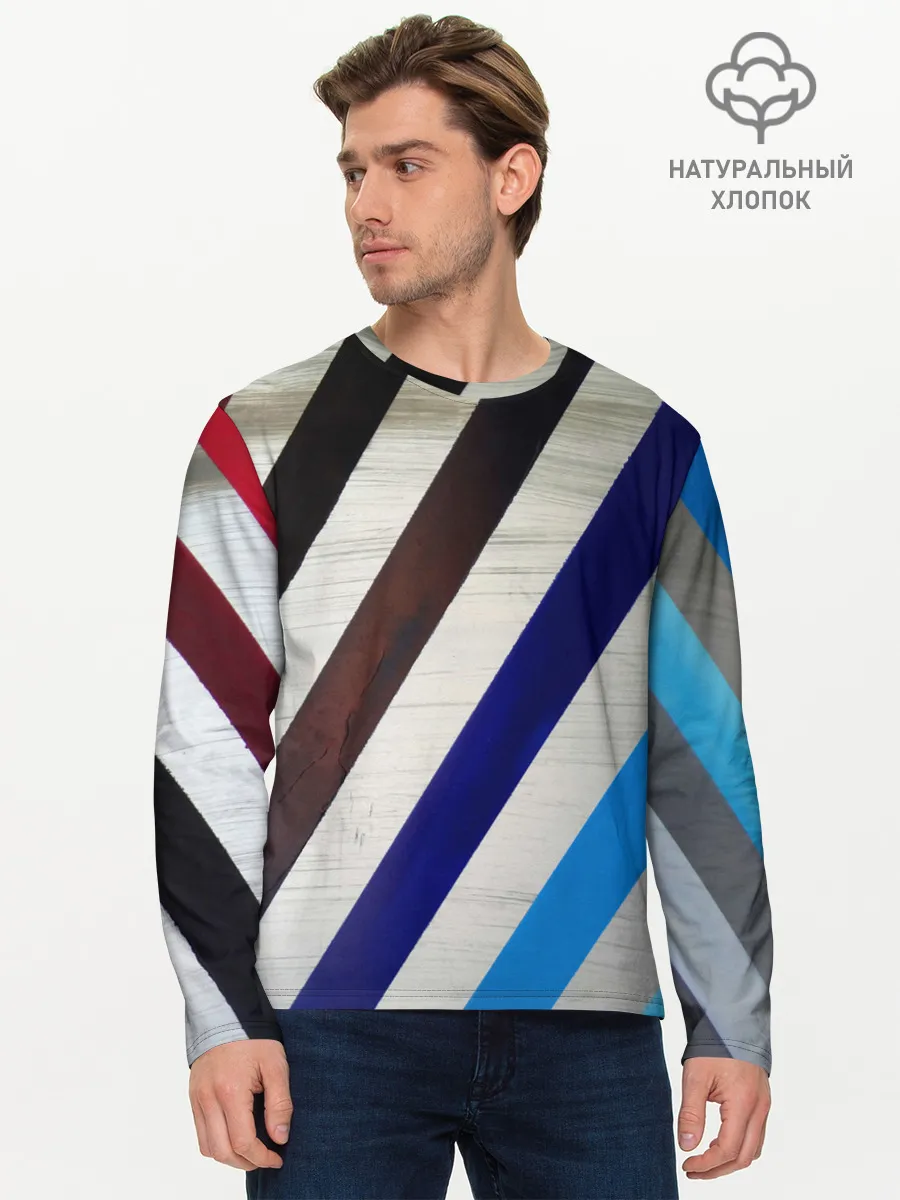 Мужской лонгслив базовый / Косые линии полосы крупные