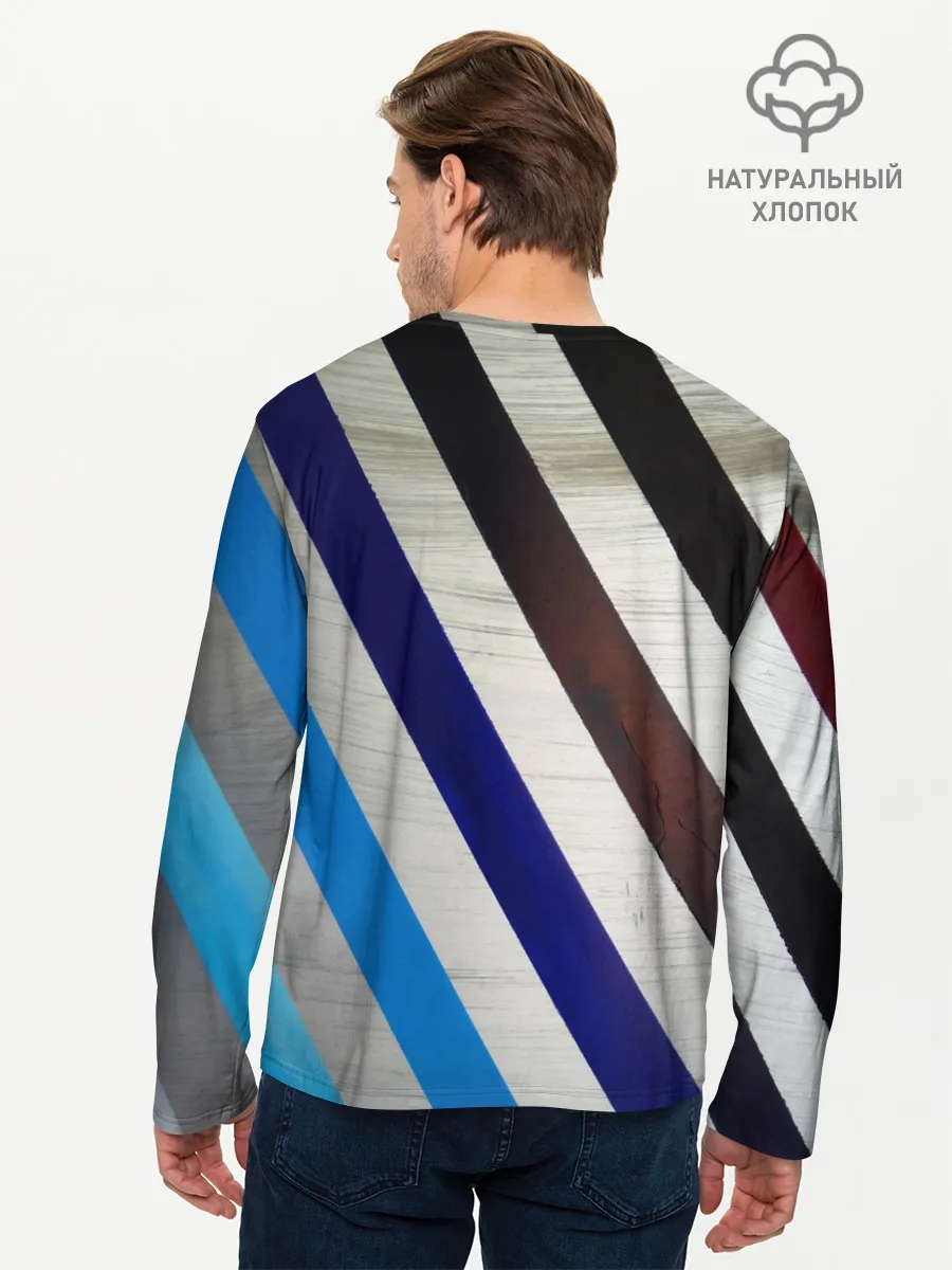 Мужской лонгслив базовый / Косые линии полосы крупные