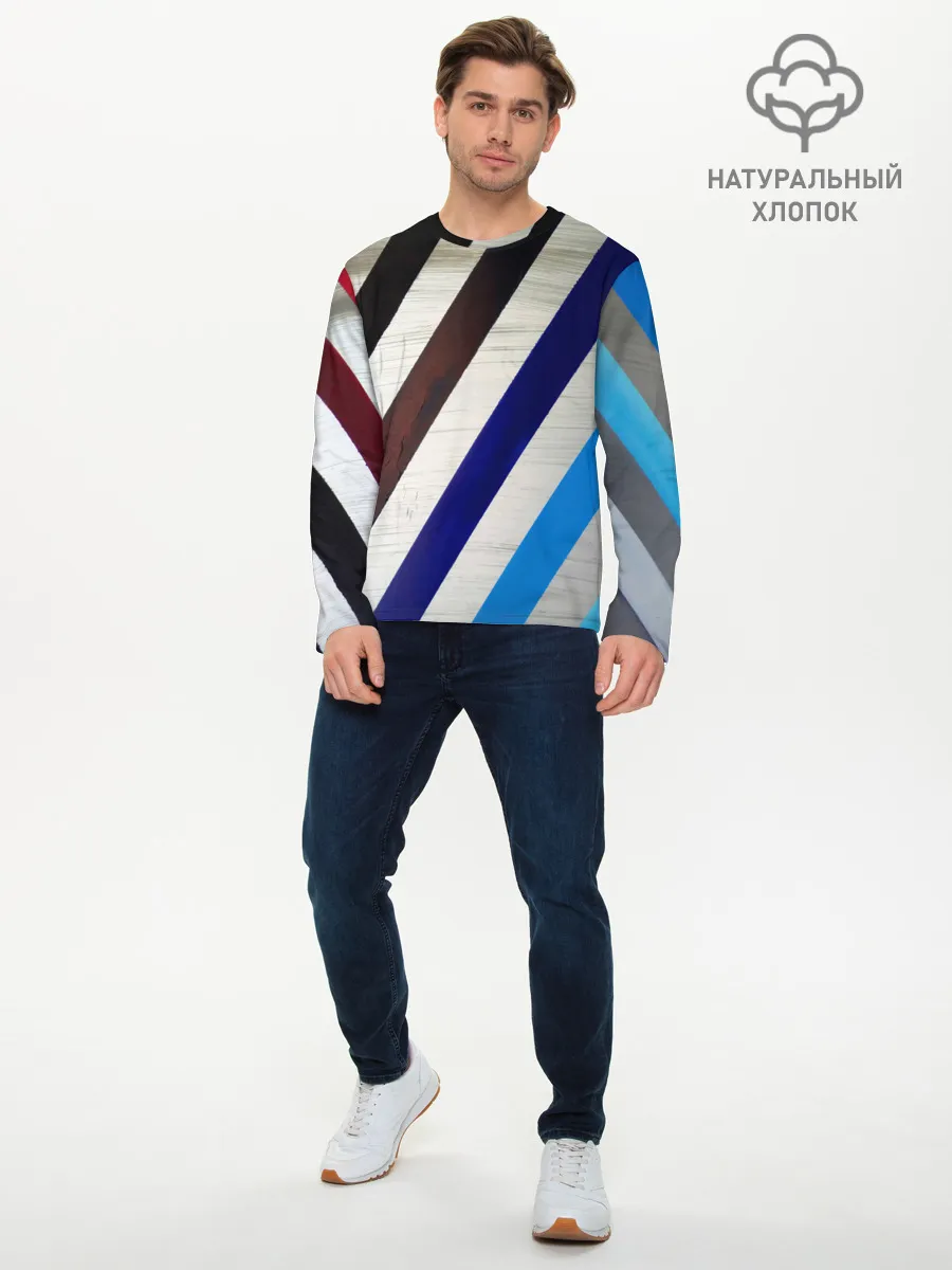 Мужской лонгслив базовый / Косые линии полосы крупные