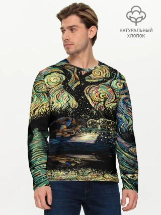 Мужской лонгслив базовый / НОЧЬ В ЛЕСУ