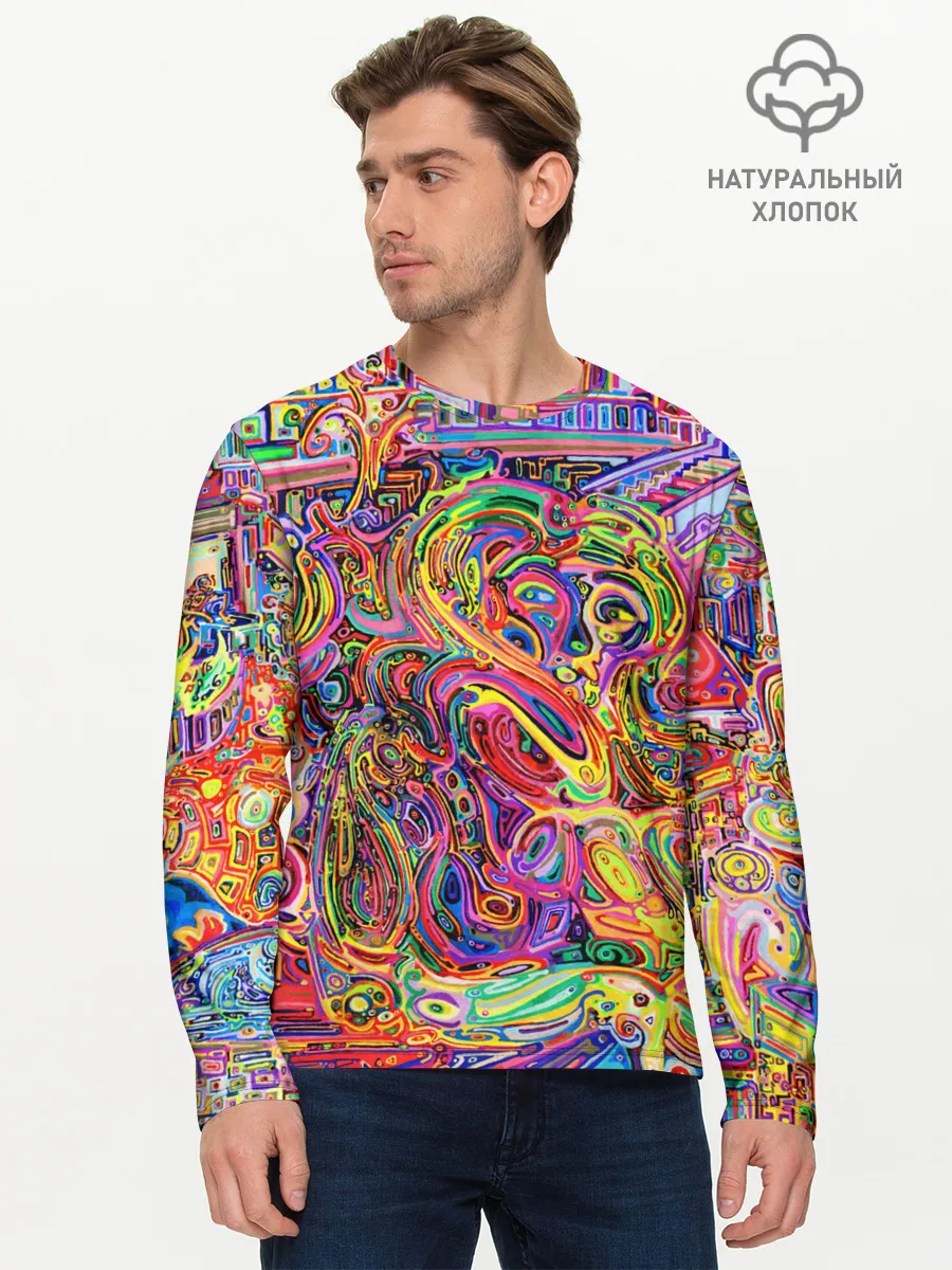 Мужской лонгслив базовый / НЕОНОВЫЕ ЛИНИИ / АБСТРАКЦИЯ