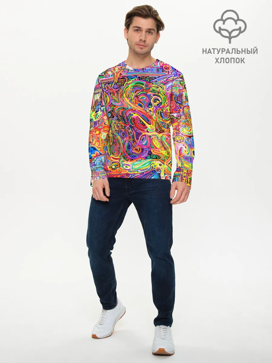 Мужской лонгслив базовый / НЕОНОВЫЕ ЛИНИИ / АБСТРАКЦИЯ