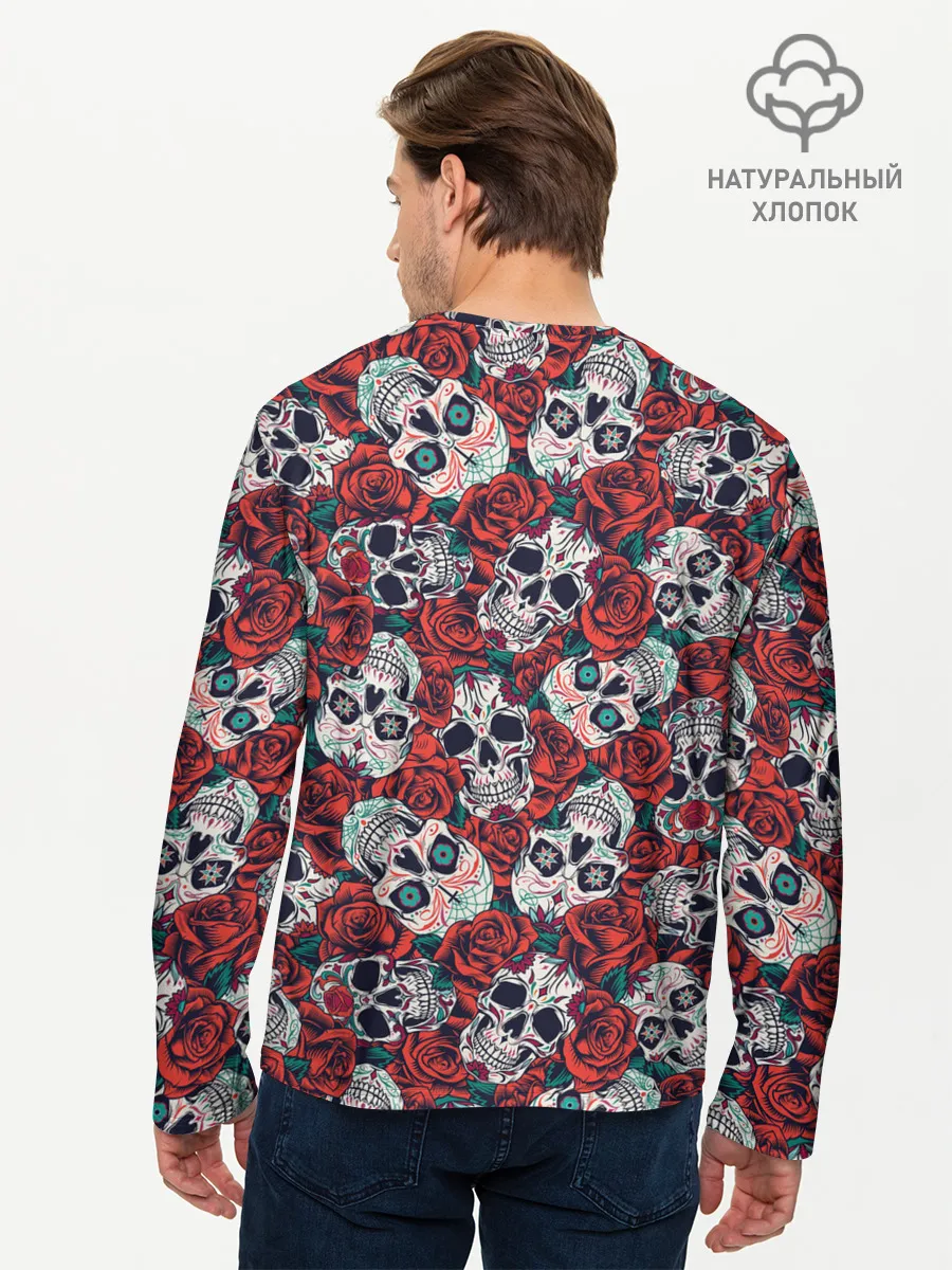 Мужской лонгслив базовый / Тату черепа и розы