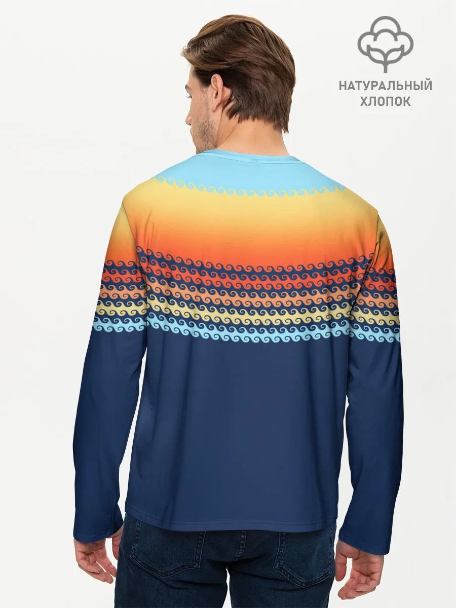 Мужской лонгслив базовый / Летние волны и пальма