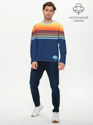 Мужской лонгслив базовый / Летние волны и пальма