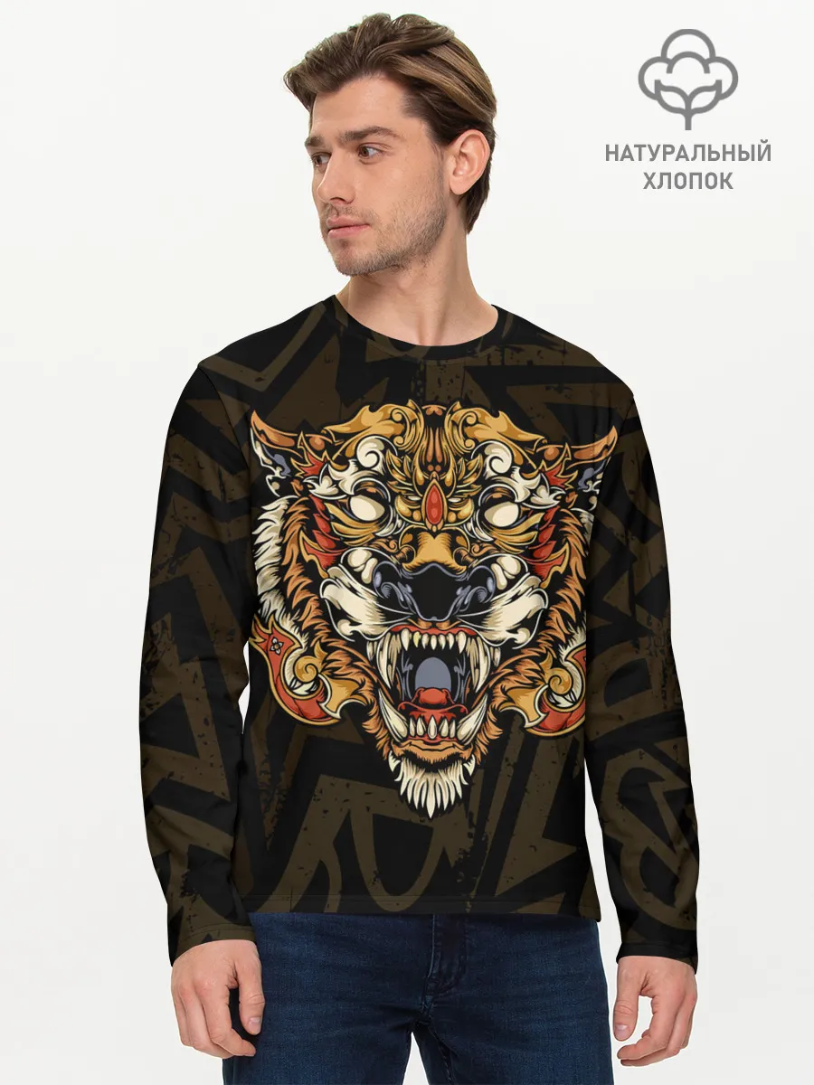 Мужской лонгслив базовый / Тигровый стимпанк