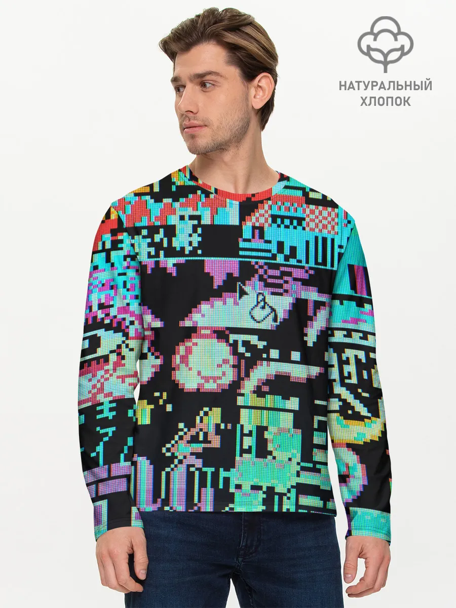 Мужской лонгслив базовый / ГЛИТЧ / GLITCH ЗАСТАВКА