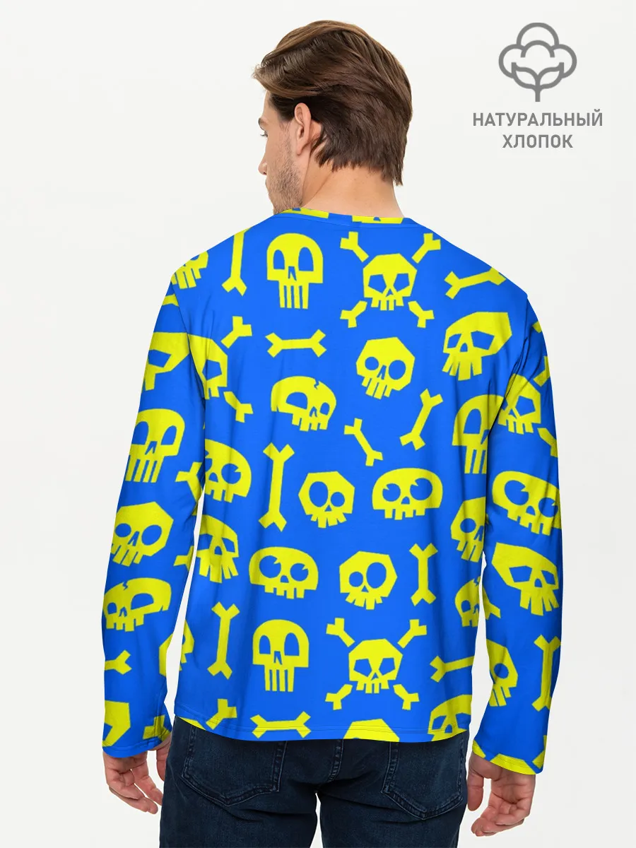 Мужской лонгслив базовый / Веселый Монки. Синий фон череп и кости
