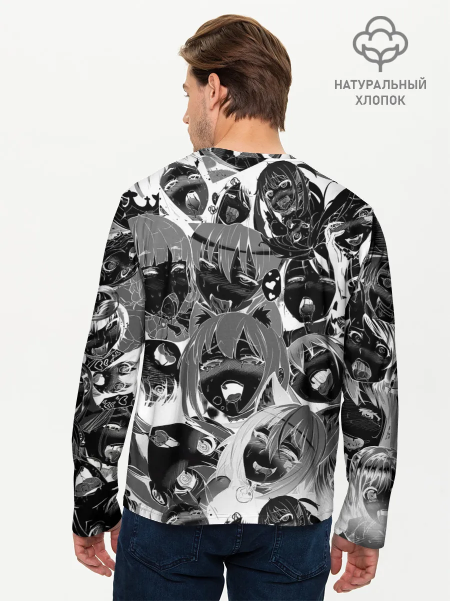 Мужской лонгслив базовый / Ахегао паттерн черный