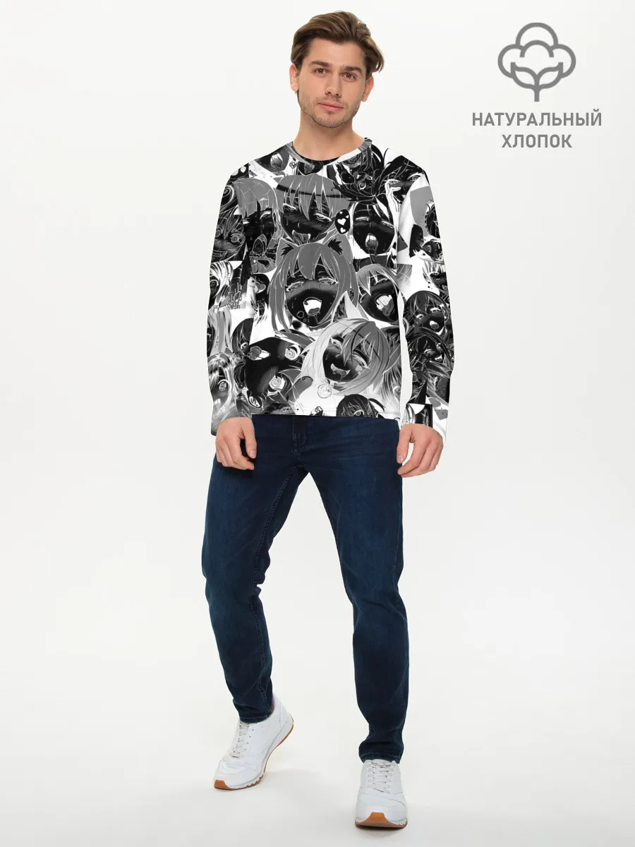 Мужской лонгслив базовый / Ахегао паттерн черный