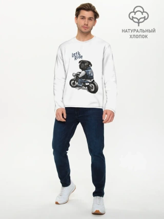 Мужской лонгслив базовый / Pug Rider | Байкер Мопс