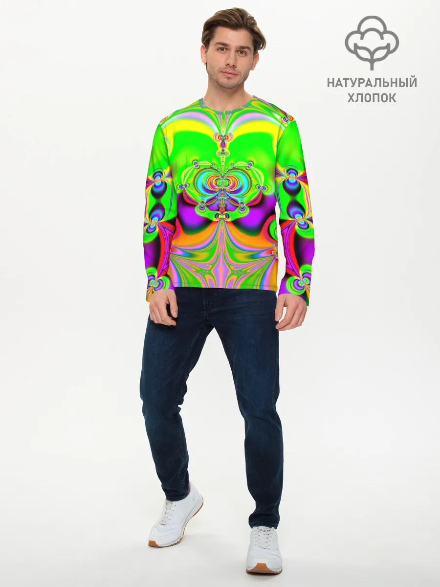 Мужской лонгслив базовый / КИСЛОТНЫЙ ФРАКТАЛ ГЕОМЕТРИЯ