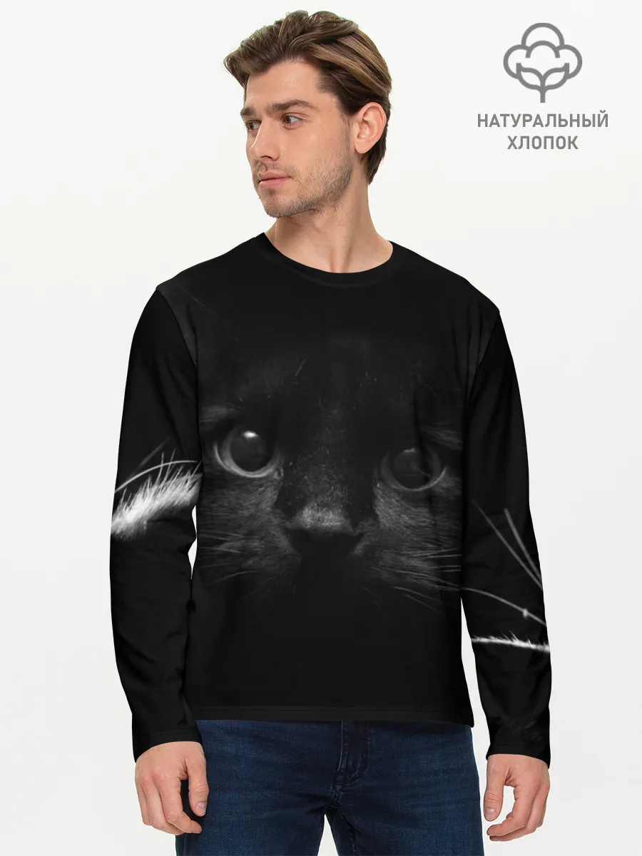 Мужской лонгслив базовый / Чёрный кот