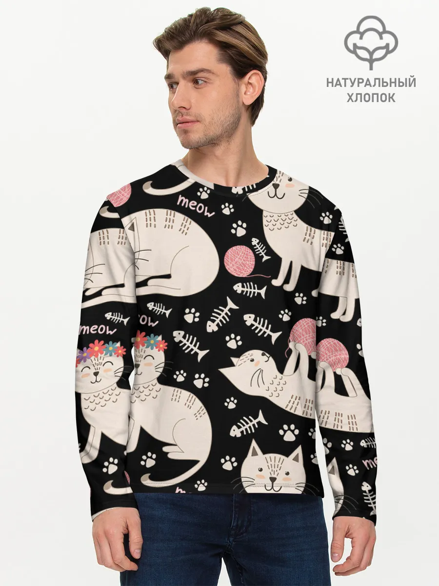 Мужской лонгслив базовый / Милые кошечки