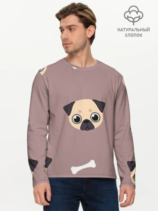 Мужской лонгслив базовый / Мопсины мордашки