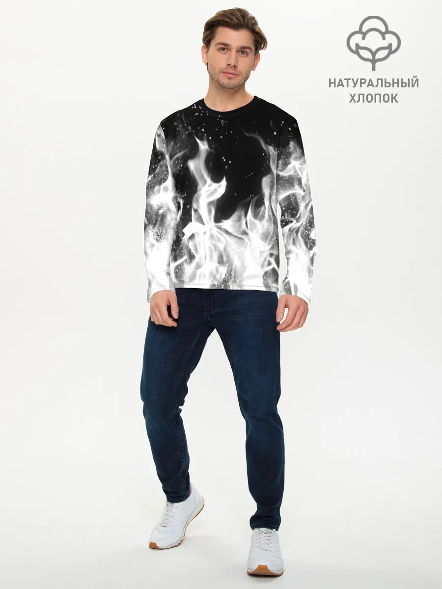 Мужской лонгслив базовый / ЧЕРНО БЕЛЫЙ ОГОНЬ