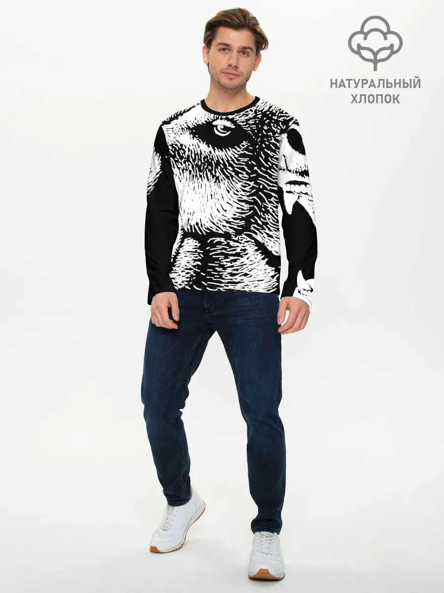 Мужской лонгслив базовый / Черный медведь